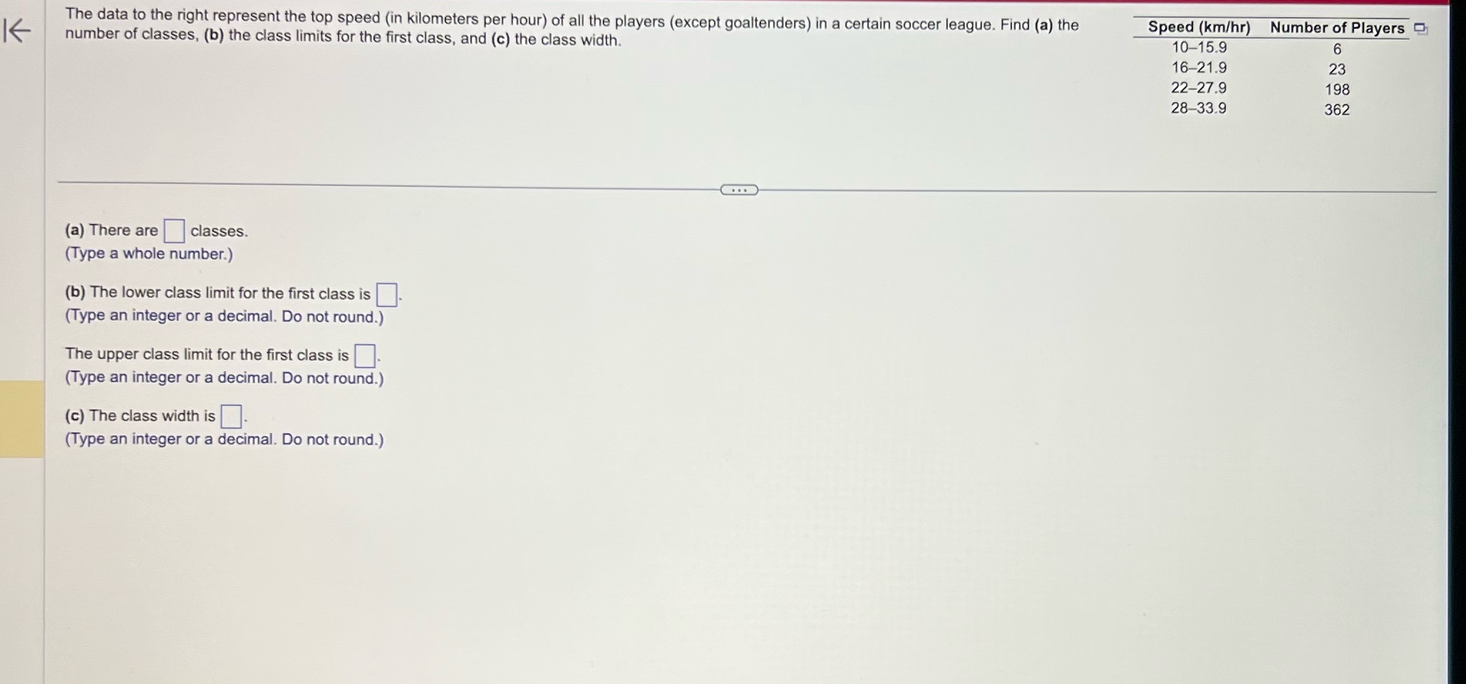  K The data to the right represent the top speed (in