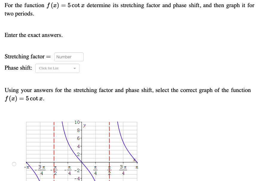  For the function f (1:) = 5cot 3: determine its stretching