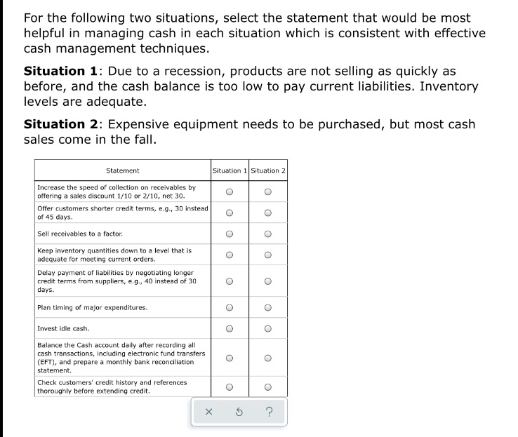 For the following two situations, select the statement that would be