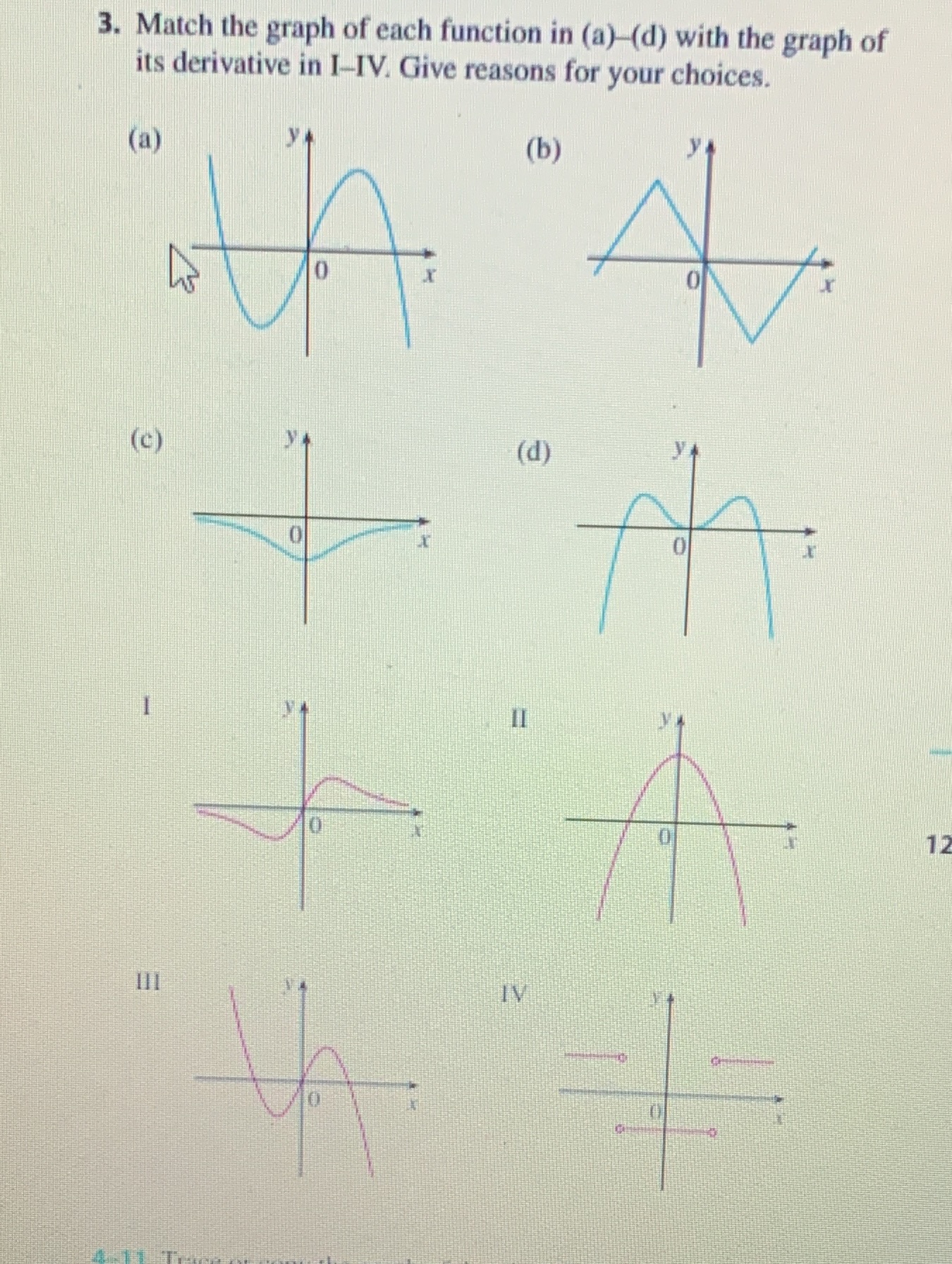 3. Match the graph of each function in (a) (d) with