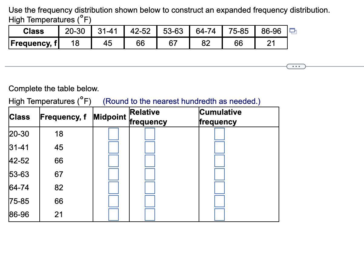  Use the frequency distribution shown below to construct an expanded frequency