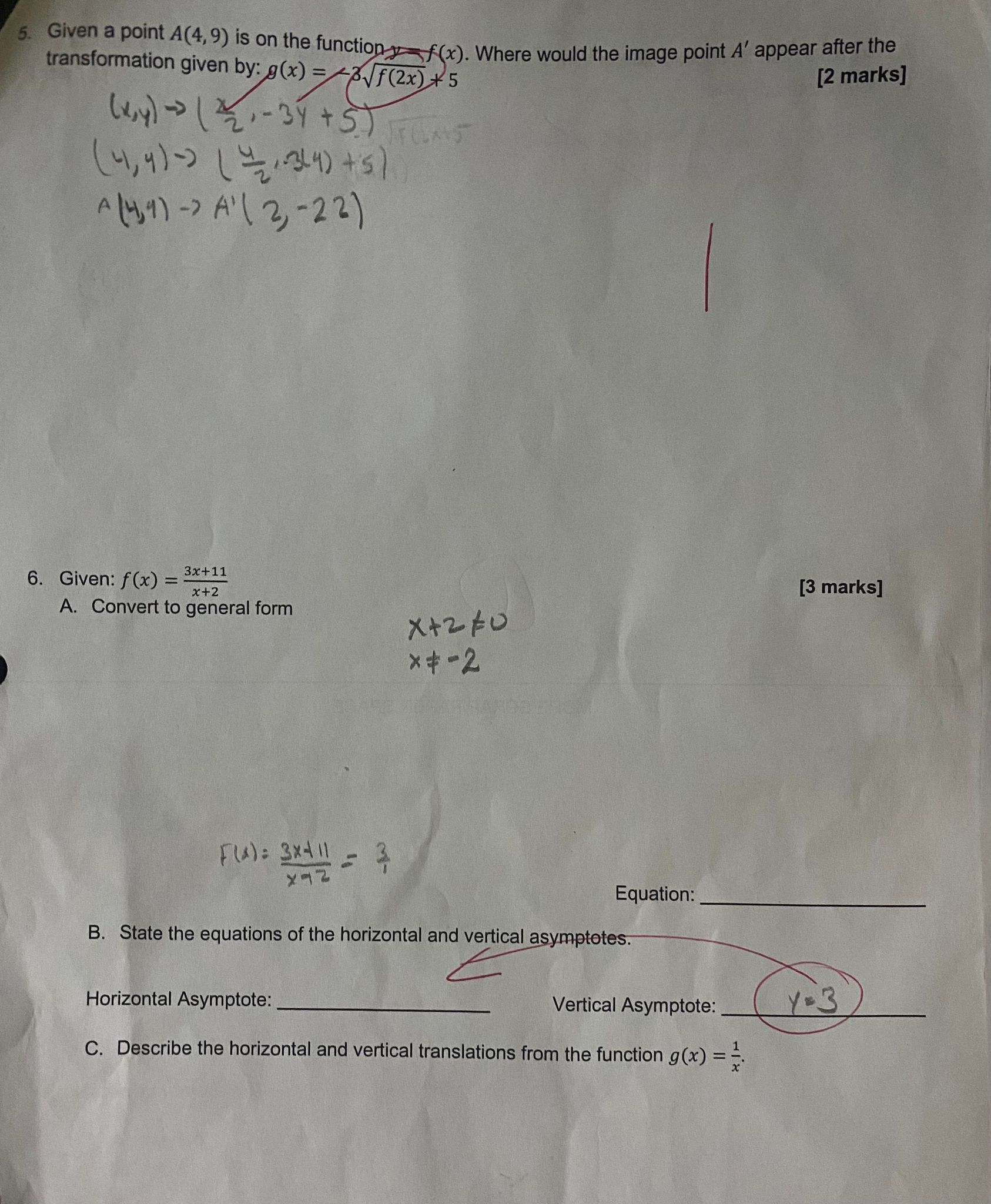 show me the work please thank you :) 5. Given a point