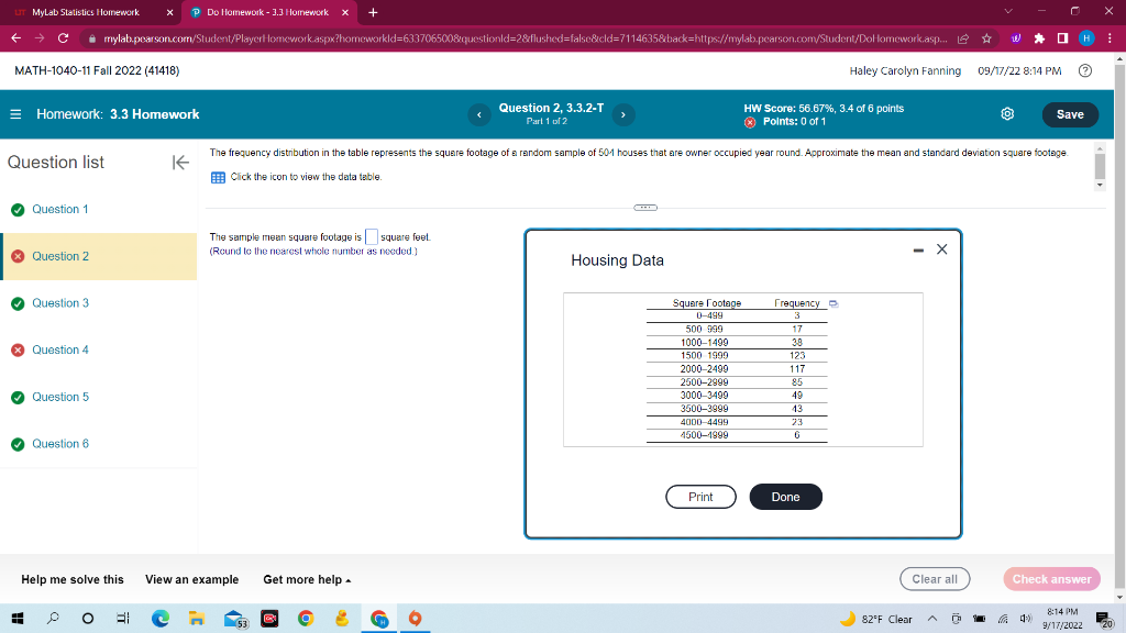 LT MyLab Statistics Homework X P Do Homework - 3.3 Homework