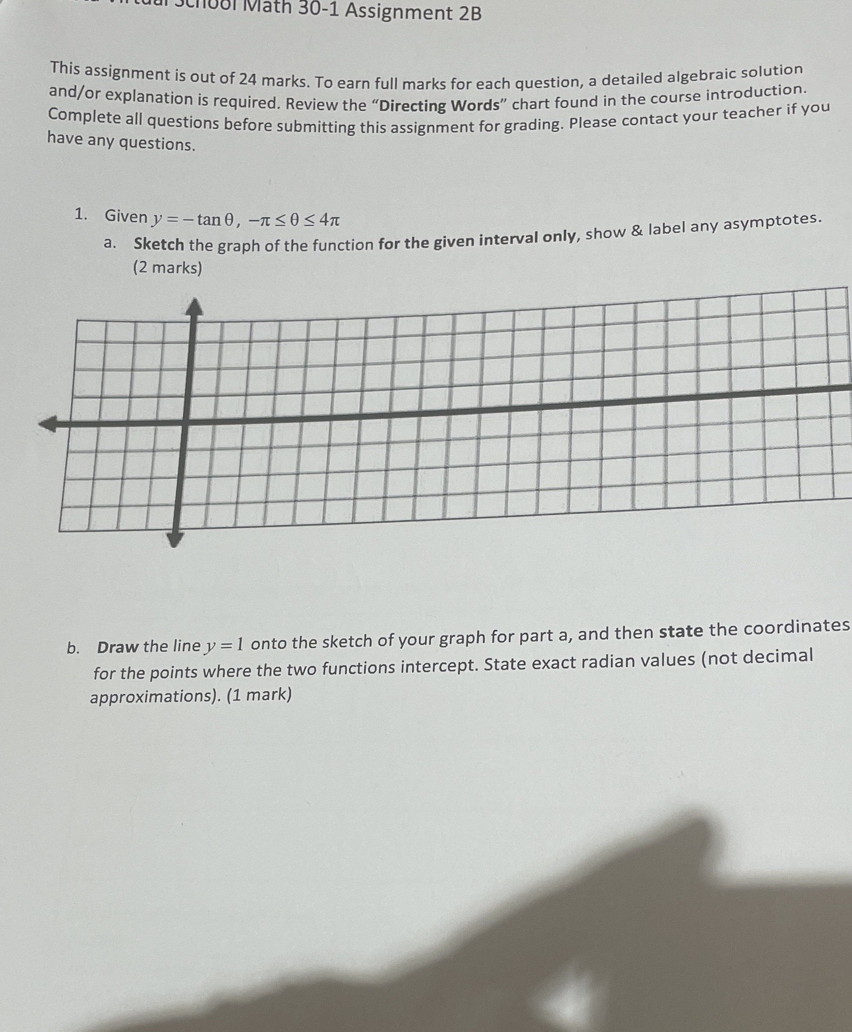  Ool Math 30-1 Assignment 2B This assignment is out of 24
