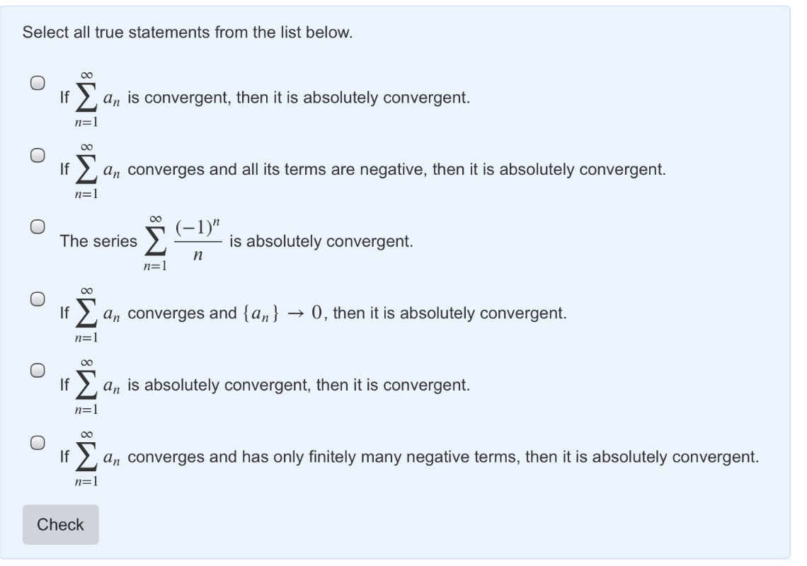  Select all true statements from the list below. 00 D If