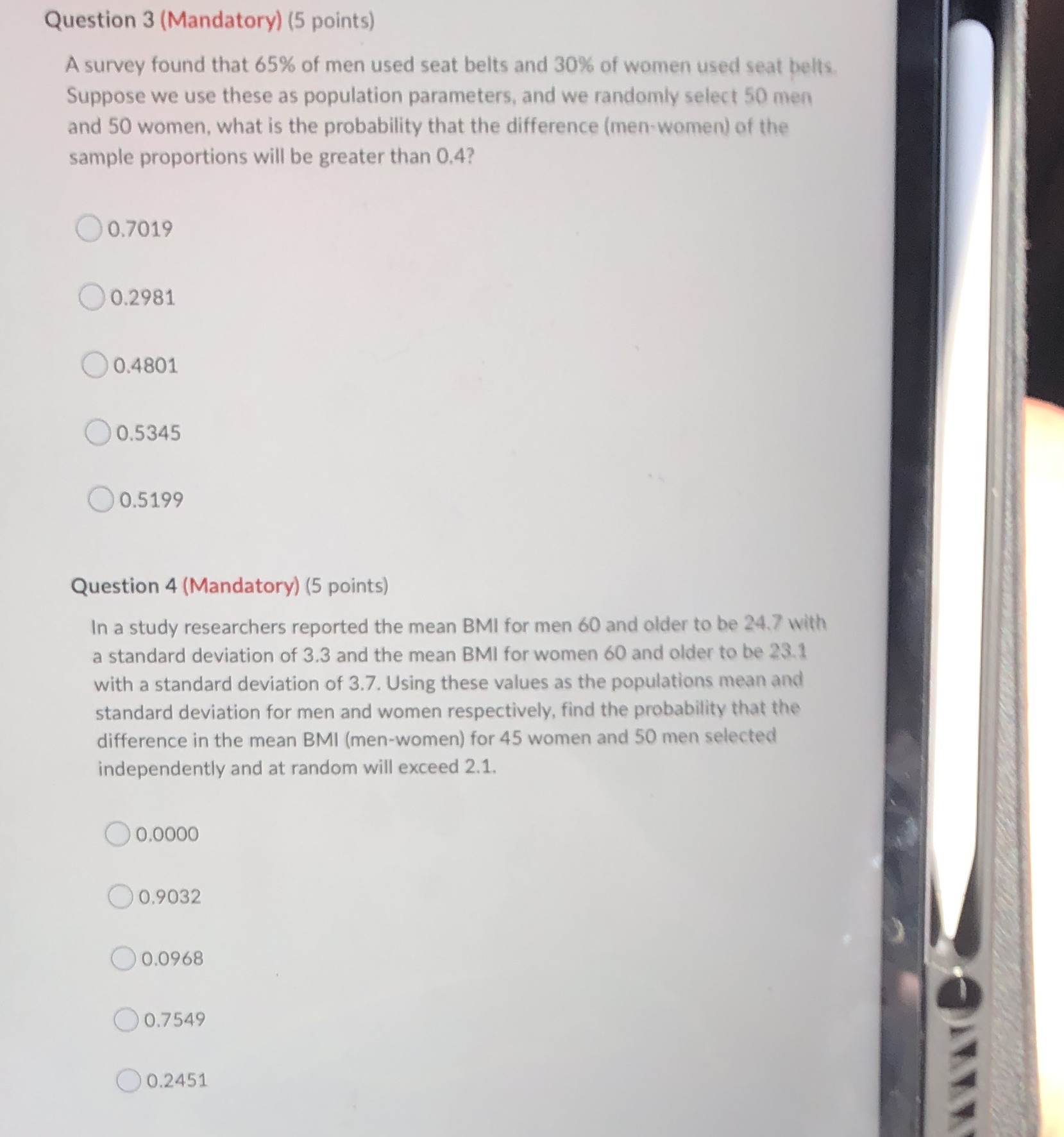  Question 3 (Mandatory) (5 points) A survey found that 65% of