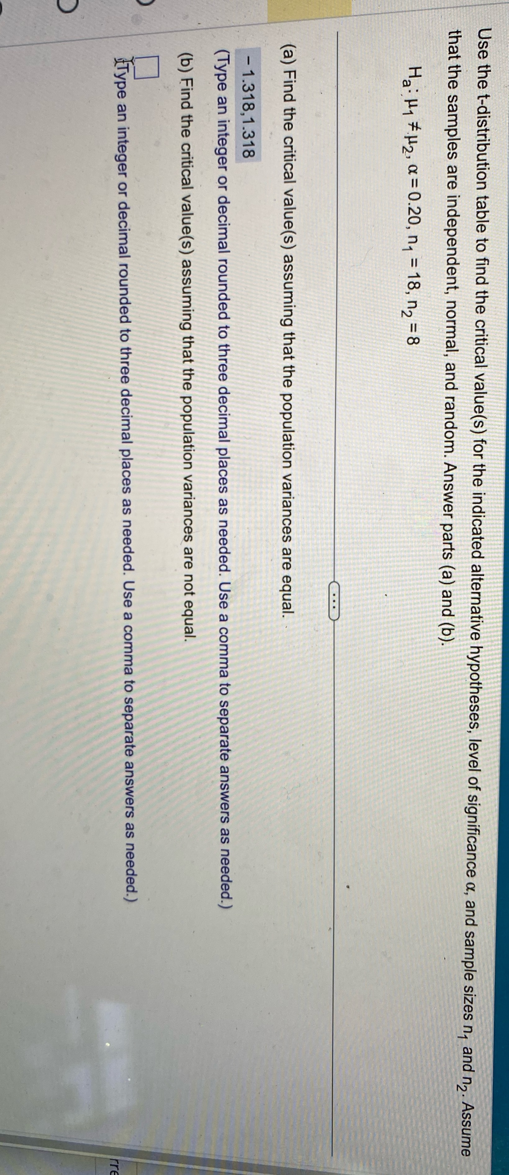 Need help with part B Use the t-distribution table to find the