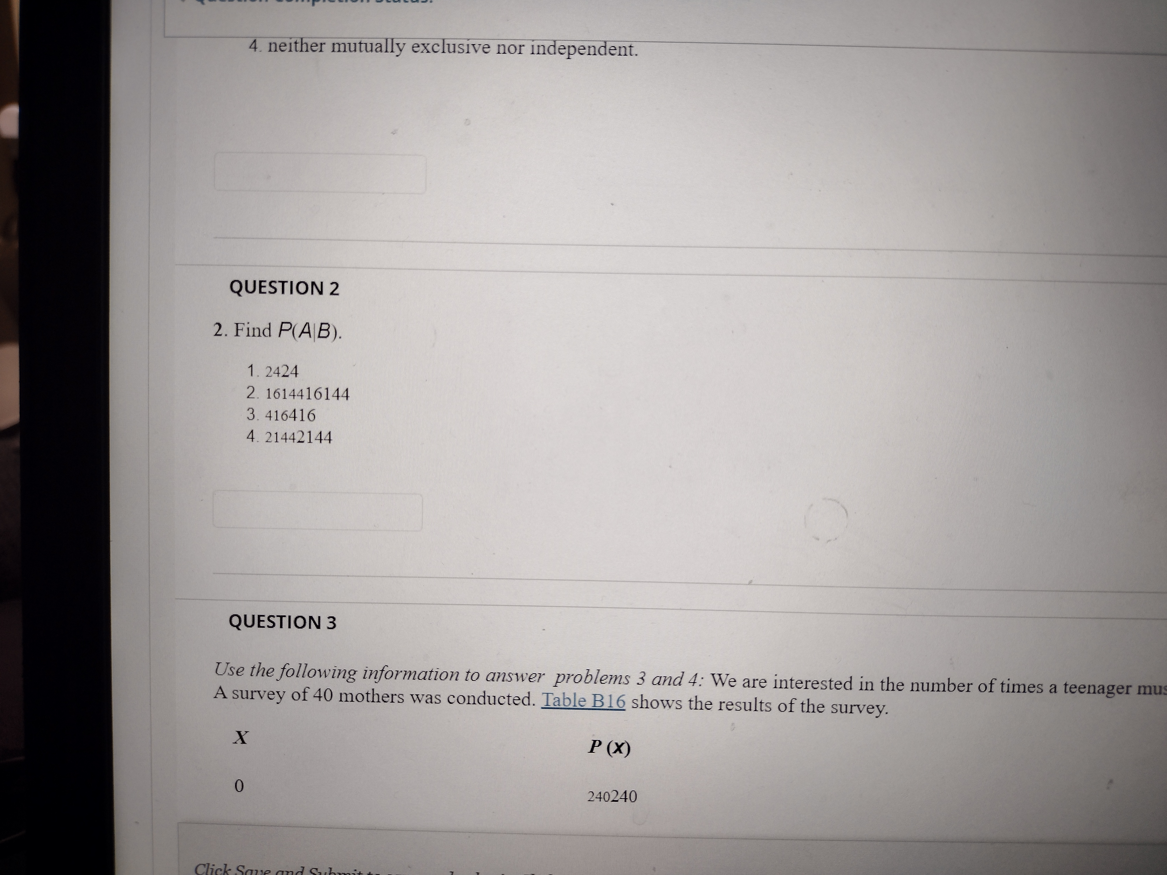 Completion Status: QUESTION 1 Use the following information to answer the next