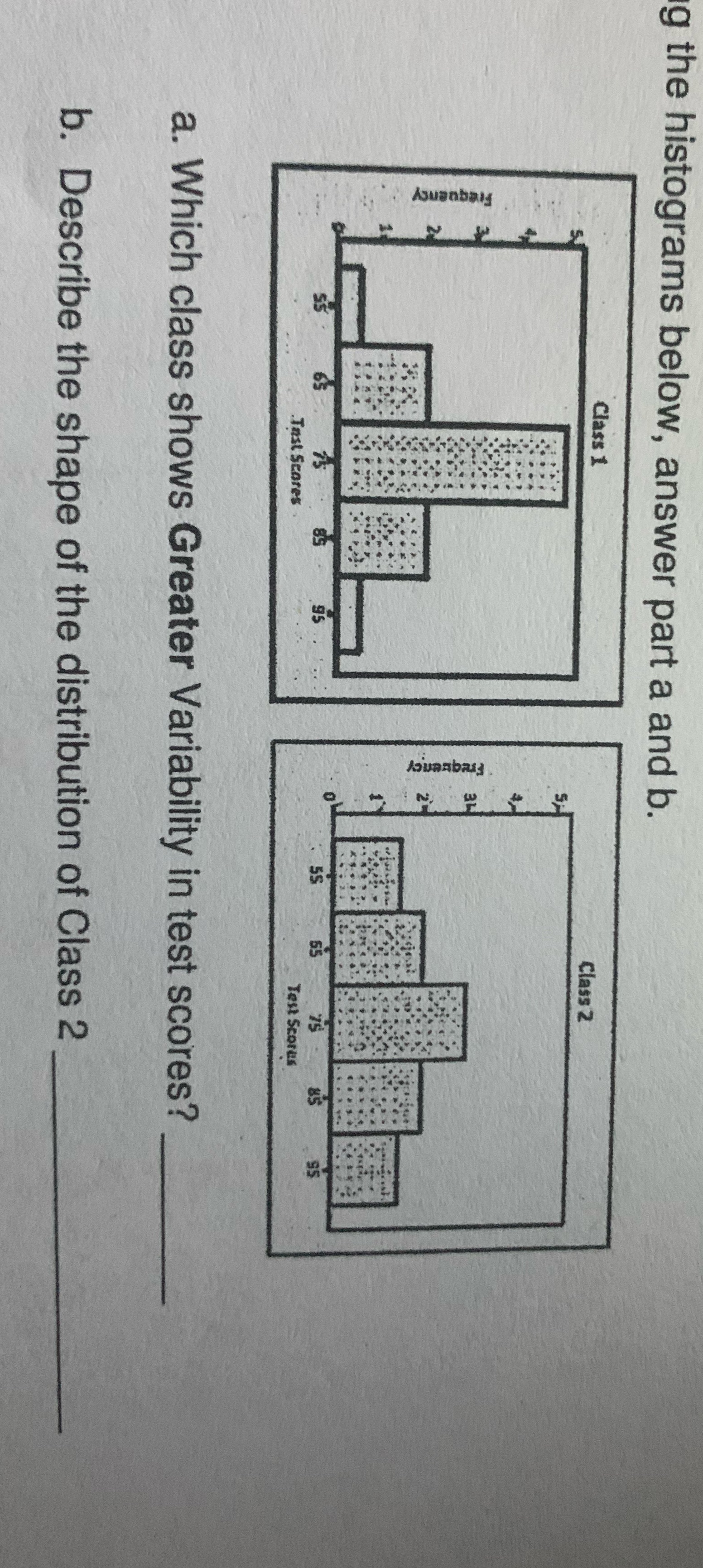  g the histograms below, answer part a and b. Class 1