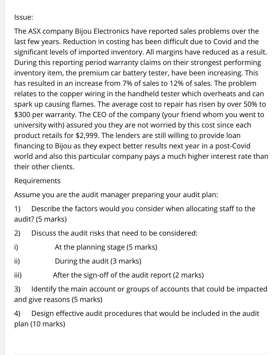 ISSUE: The ASX company Bijou Electronics have reported sales problems over