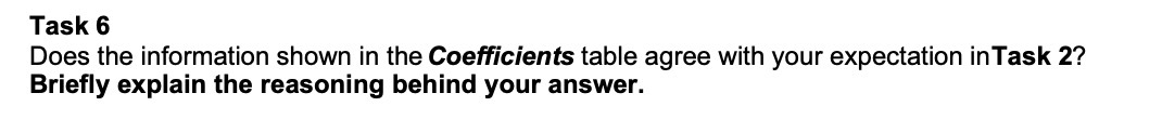 Task 6 Does the information shown in the Coefficients table agree