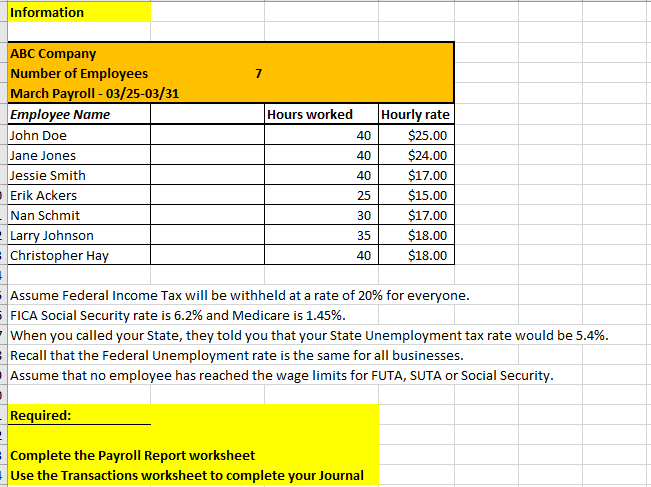 Information ABC Company Number of Employees March Payroll - 03/25-03/31 Employee Name