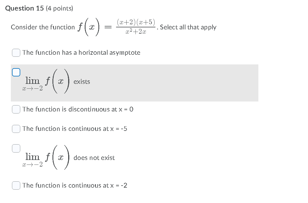  Question 15 (4 points) Consider the function f ( a )