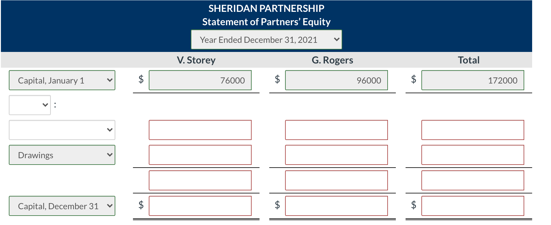 Partnership for the year. (Enter negative amounts using either a negative sign