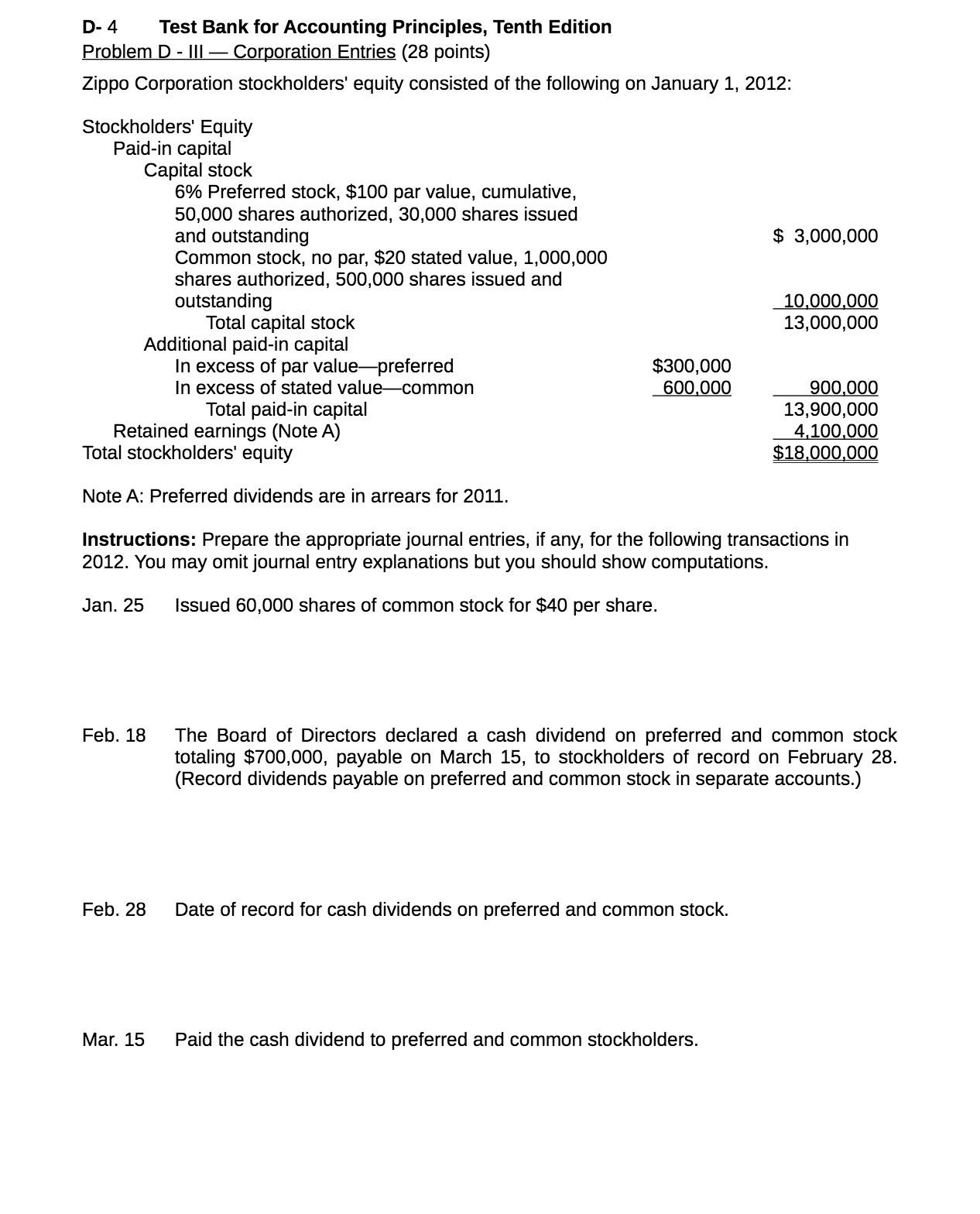 D- 4 Test Bank for Accounting Principles, Tenth Edition Problem D
