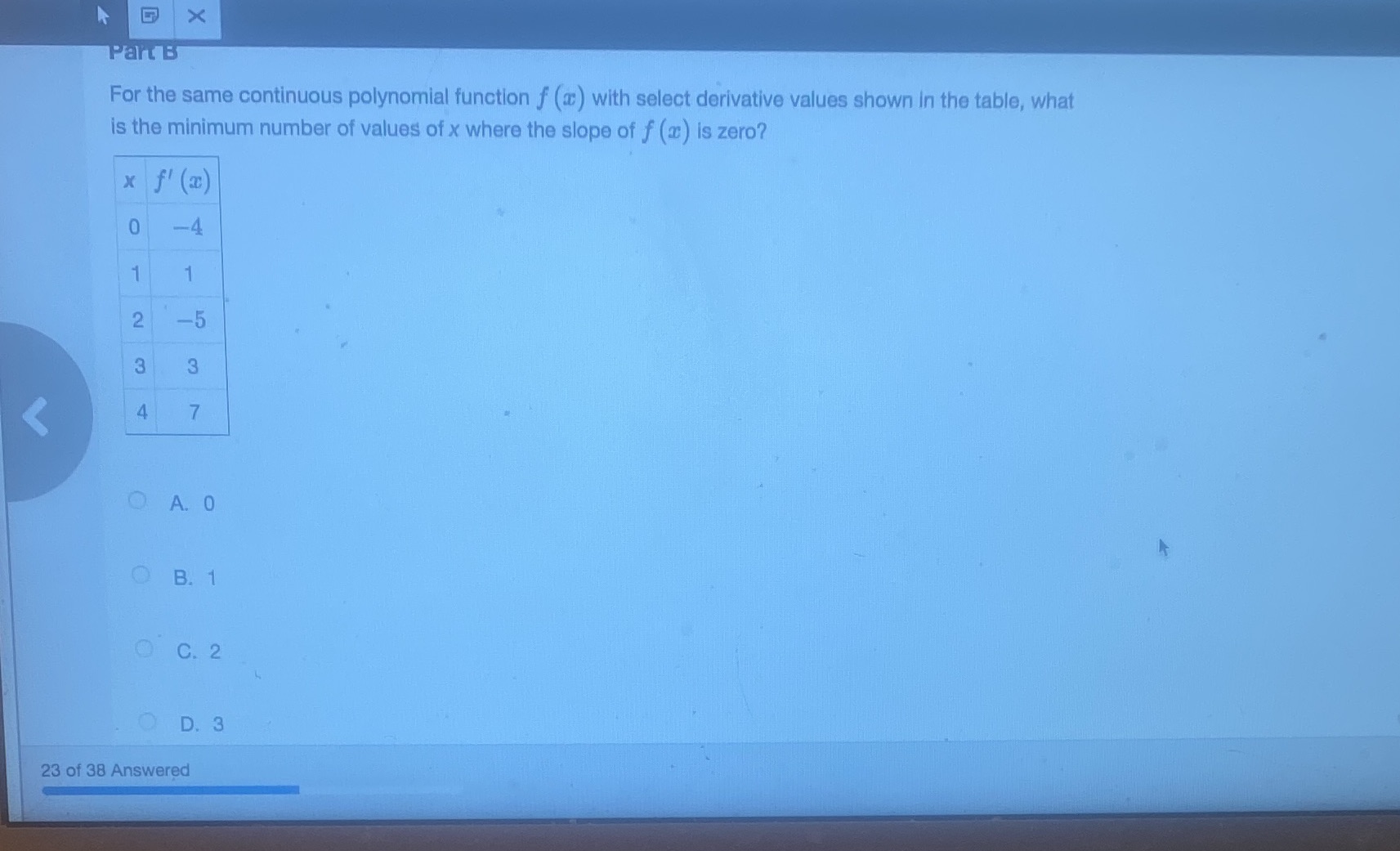X Part B For the same continuous polynomial function f (@)