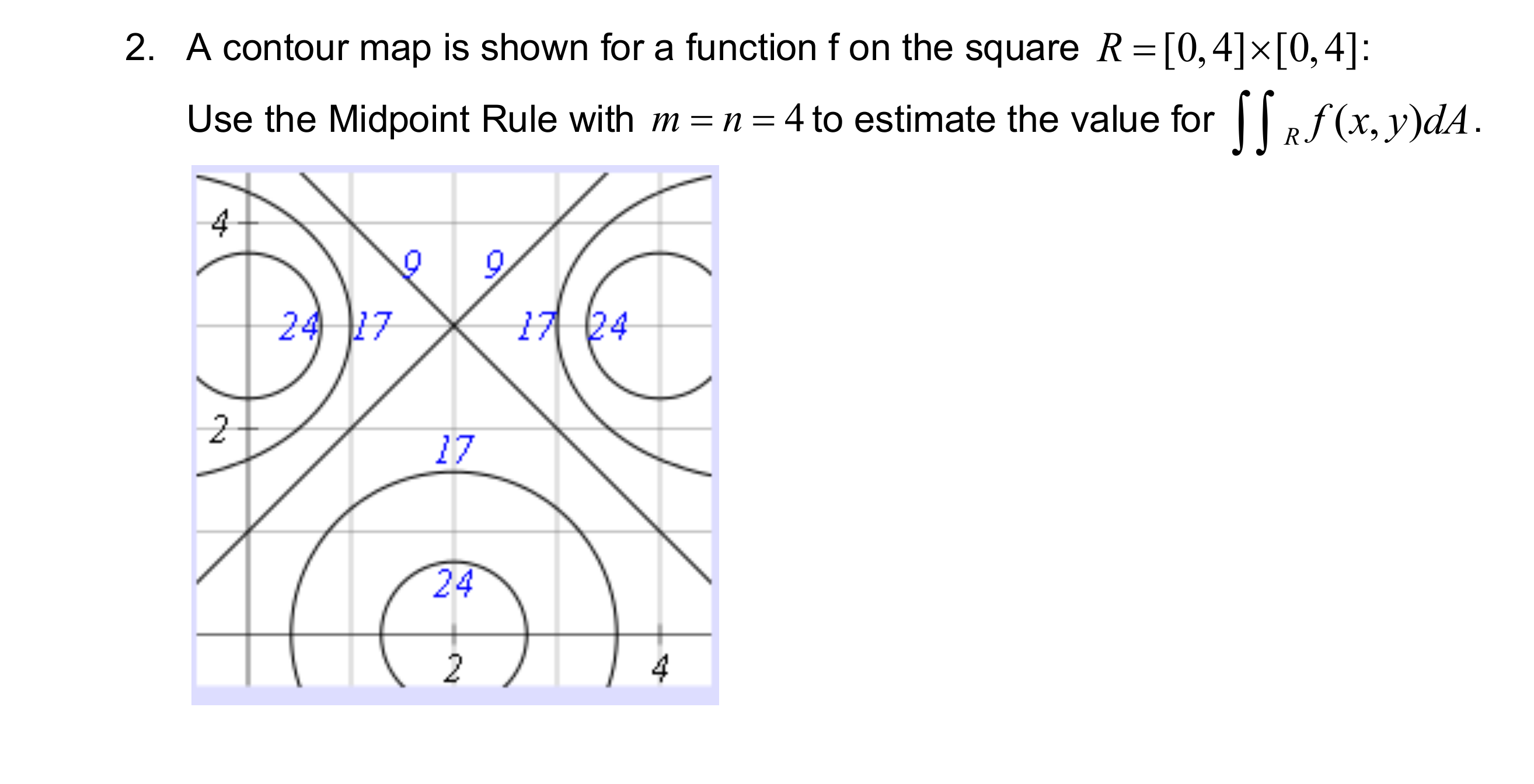 Please teach how to solve 2. A contour map is shown for