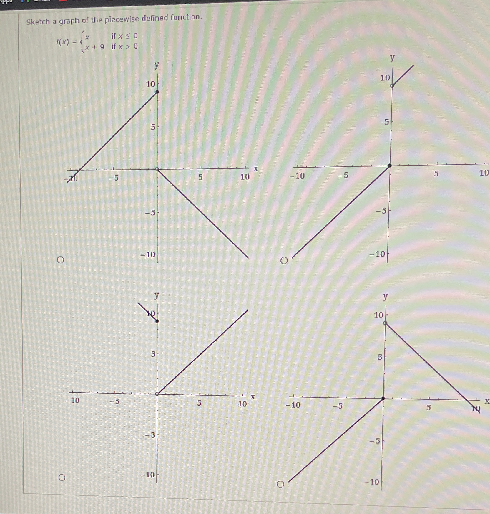 Sketch a graph of the piecewise defined function. if x' O x