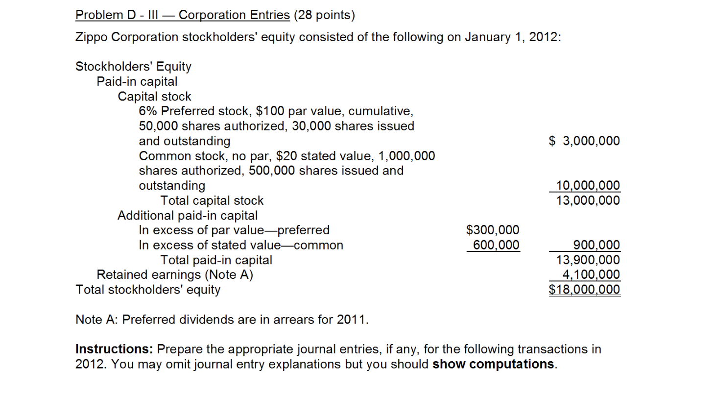 Problem D - 111 - Corporation Entries ( 28 points )