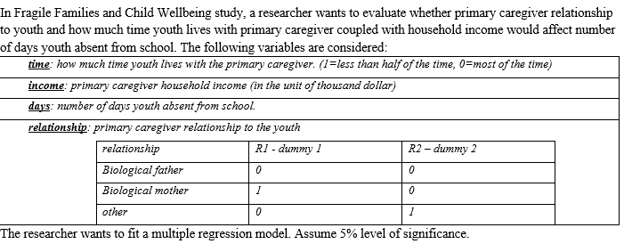 In Fragile Families and Child Wellbeing study, a researcher wants to evaluate