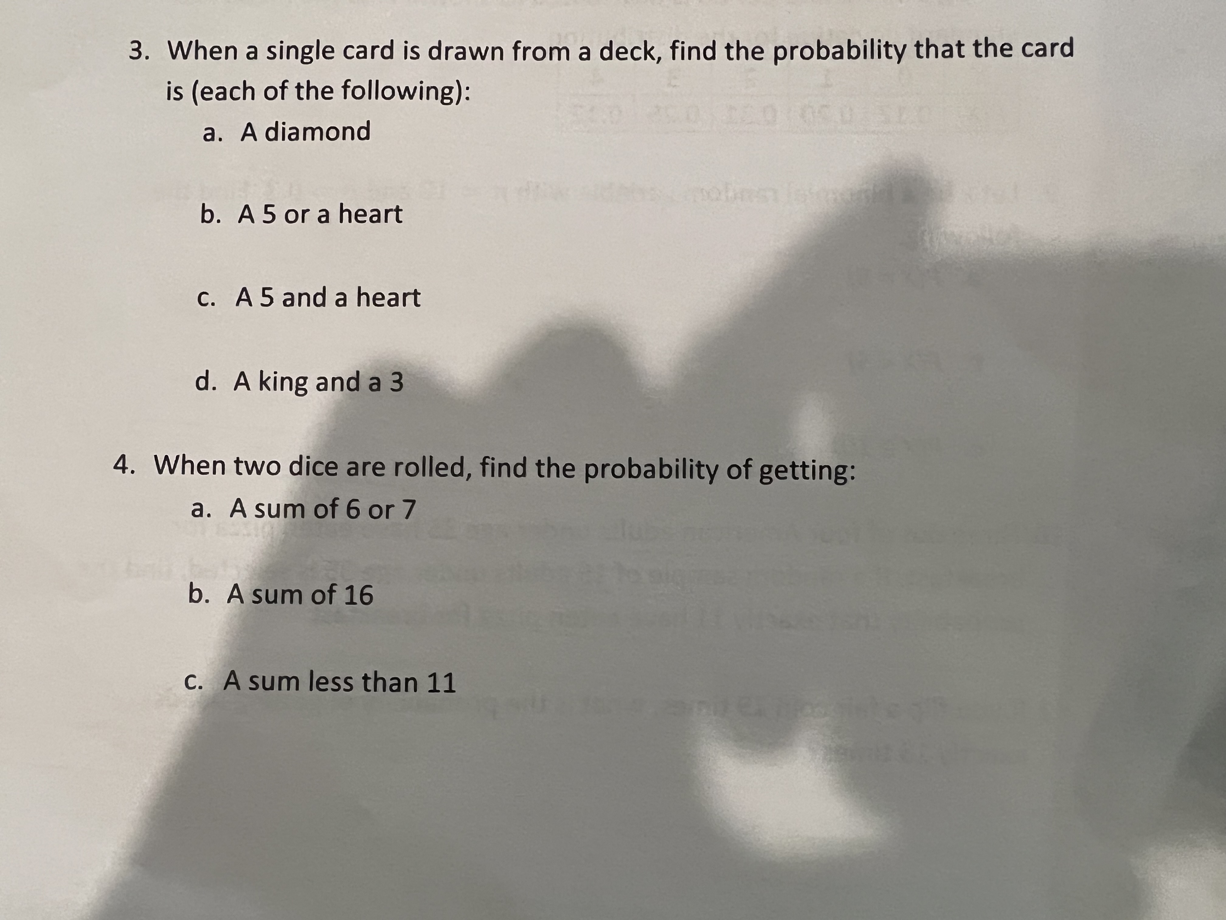  3. When a single card is drawn from a deck, find