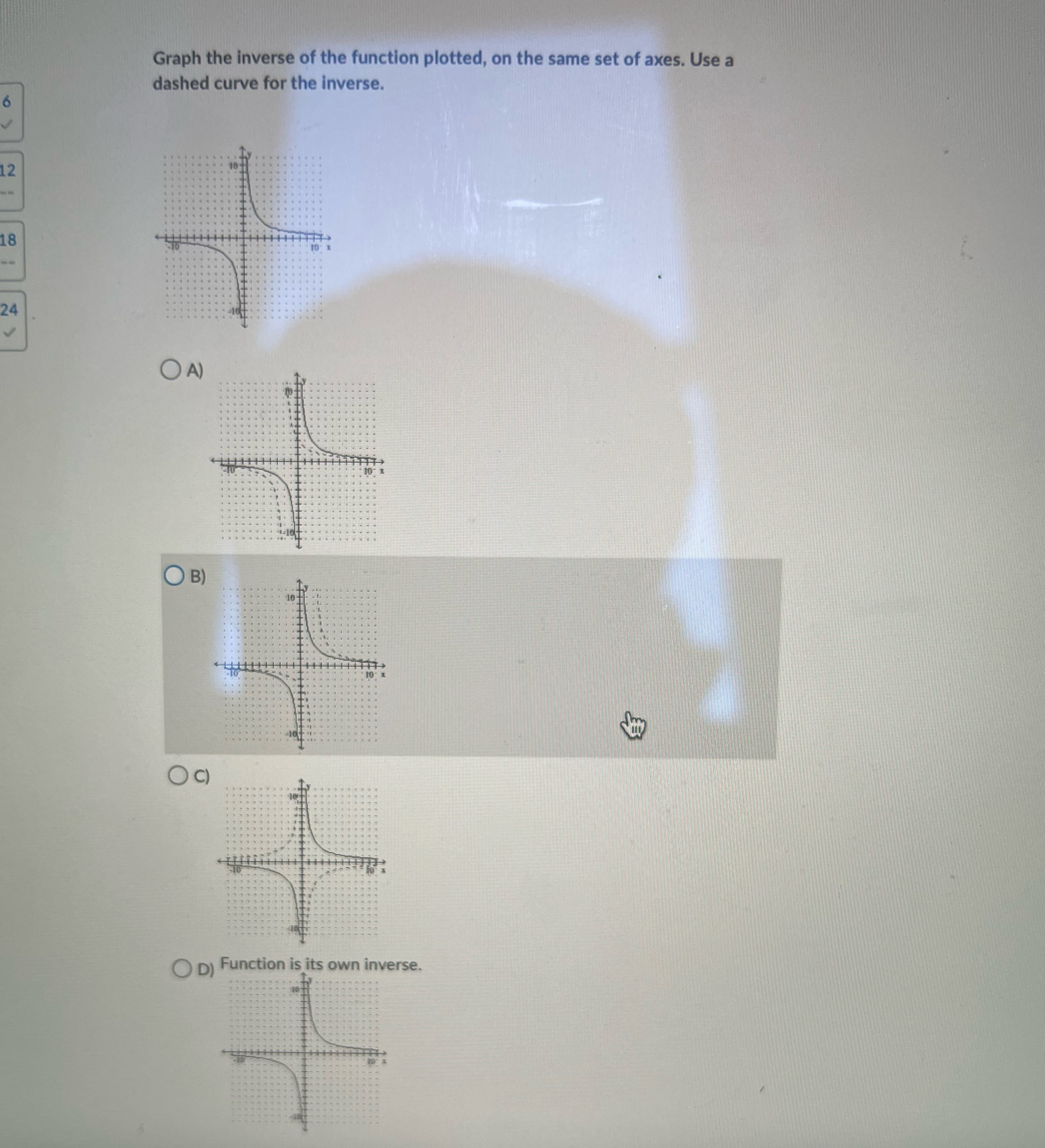  Graph the inverse of the function plotted, on the same set
