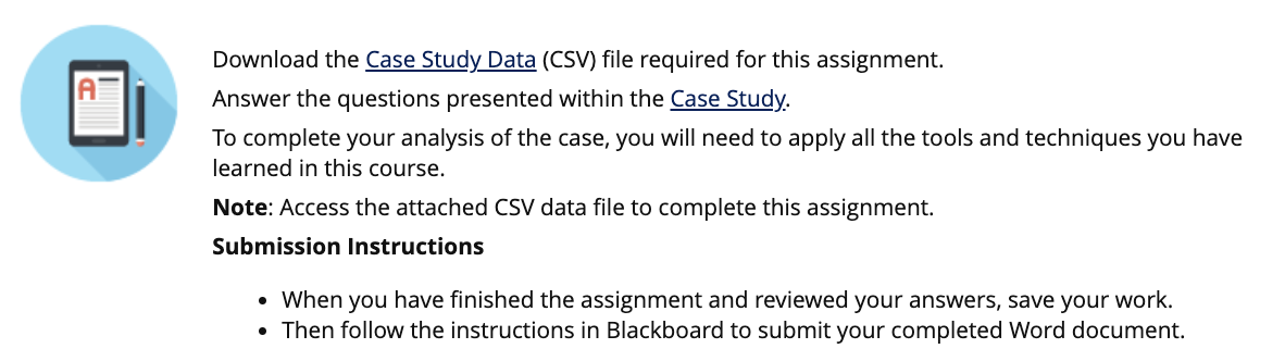  Download the Case Study Data (CSV) file required for this assignment.