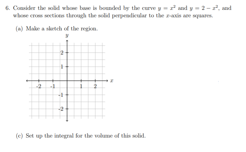  6. Consider the solid whose base is bounded by the curve