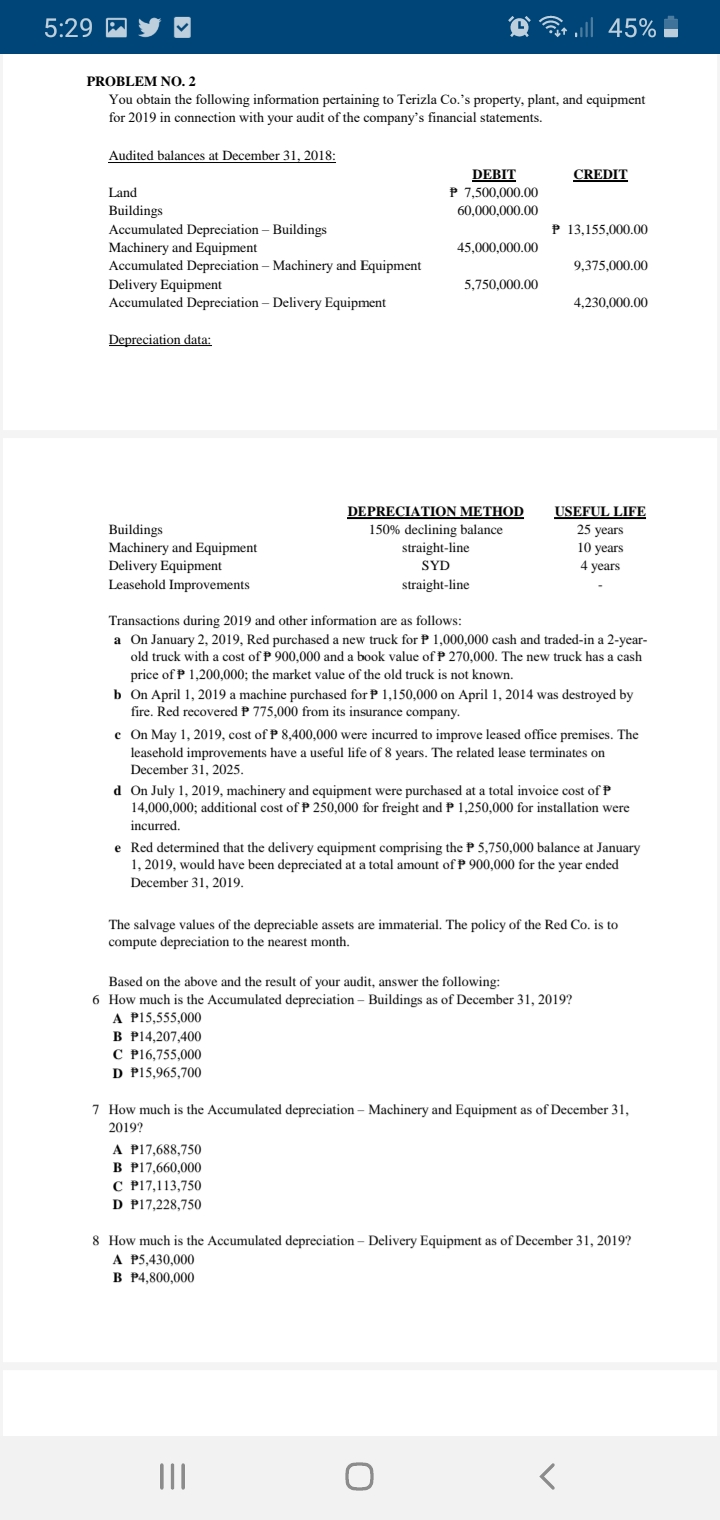 Equipment as of December 31, 2019? A P5,430,000 B P4,800,000 C P4,980,000