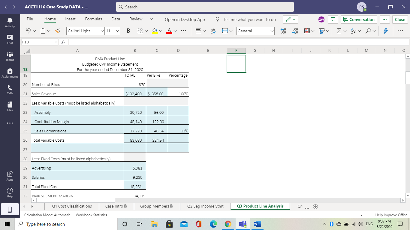ACCT1116 Case Study DATA - ... Q Search File Home Insert Formulas