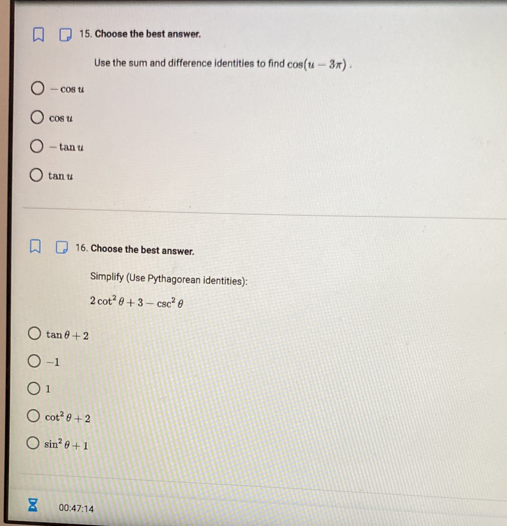  15. Choose the best answer. Use the sum and difference identities