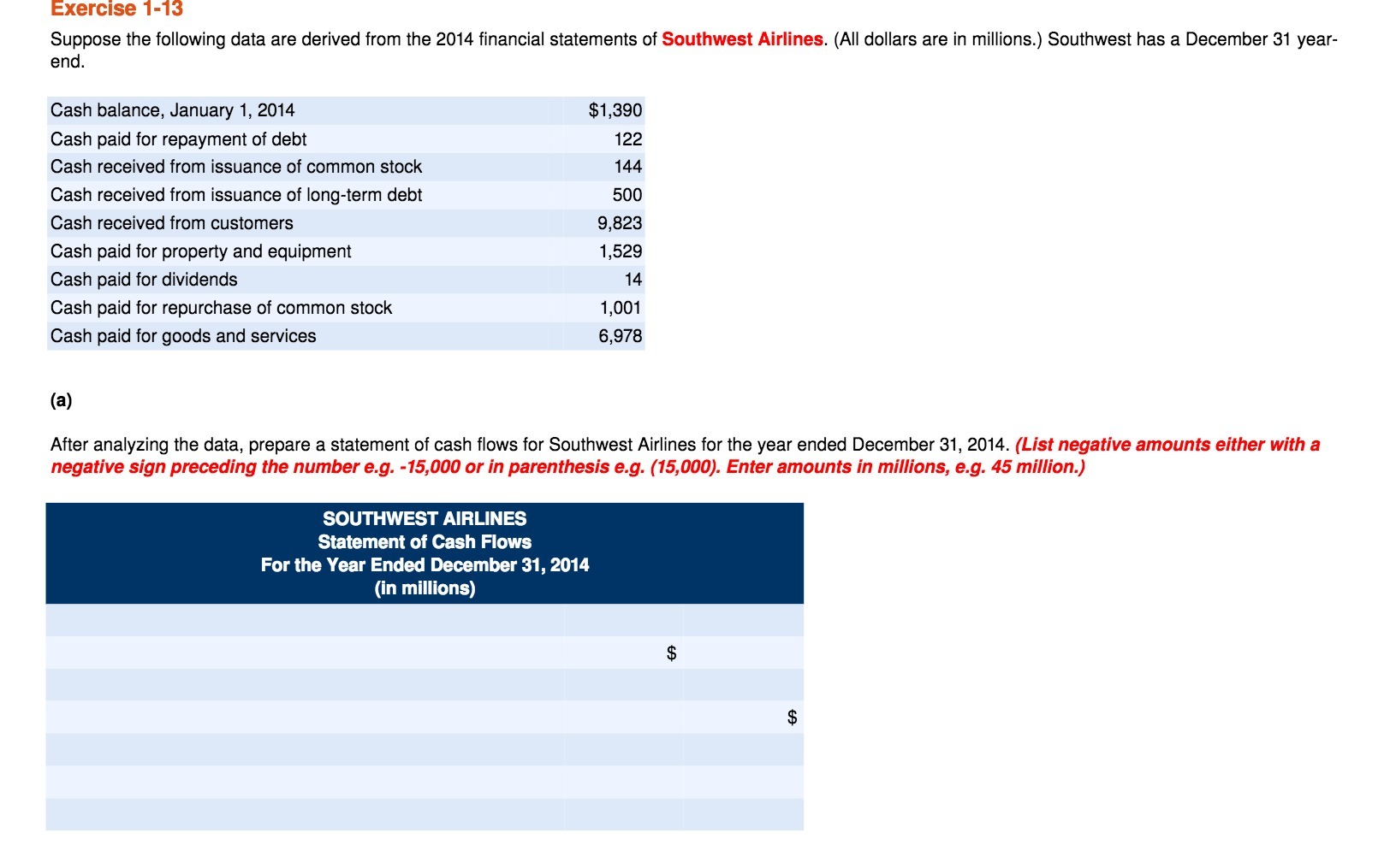  Exercise 1-13 Suppose the following data are derived from the 2014