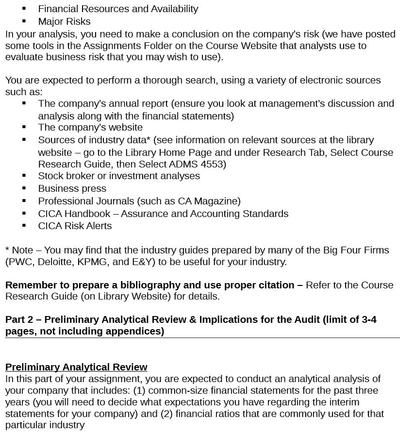  - Financial Resources and Availability - Major Risks in your anaiysis,