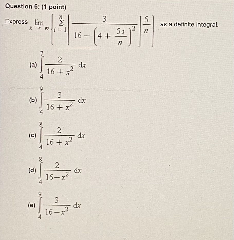 Please answer multiple choice and show work Question 6: (1 point) W