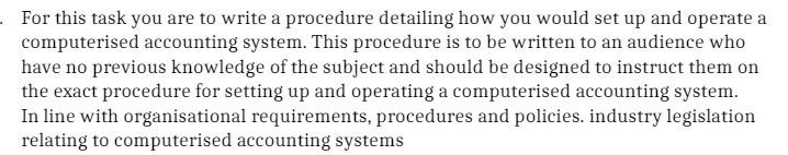  For this task you are to write a procedure detailing how