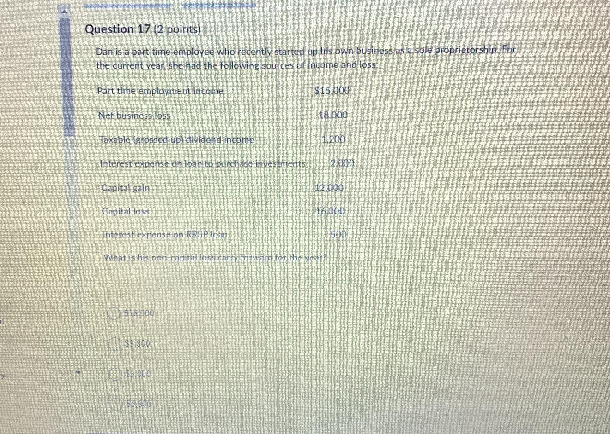 Solve the problem please Question 17 (2 points) Dan is a part