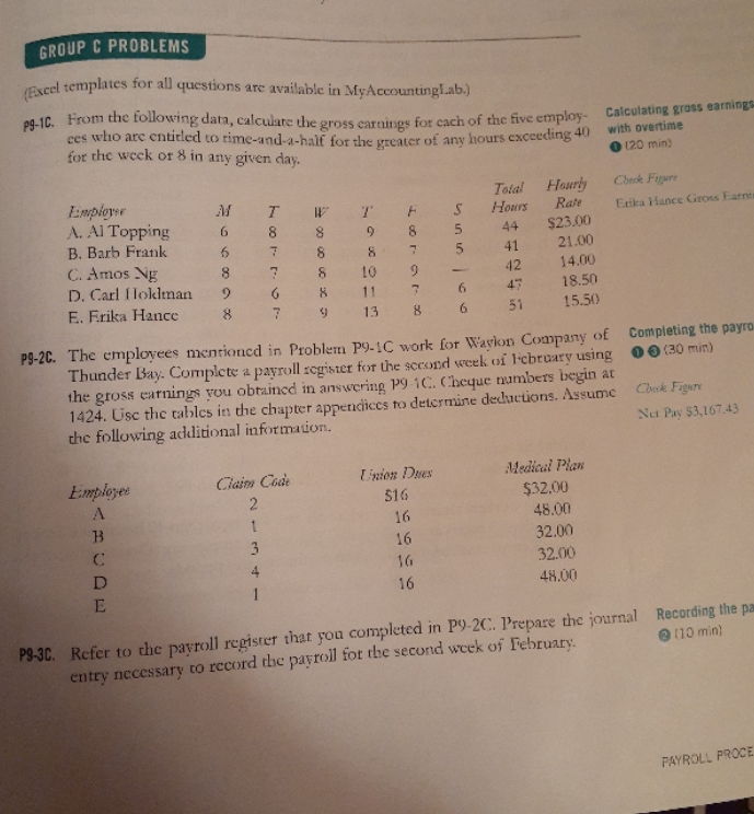 Complete the payroll register in problem and calculation? GROUP C PROBLEMS (Excel