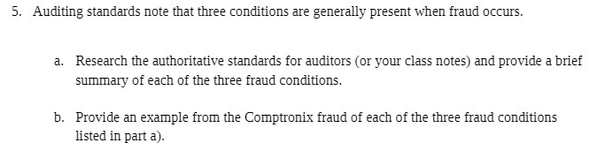  5. Auditing standards note that three conditions are generally present when