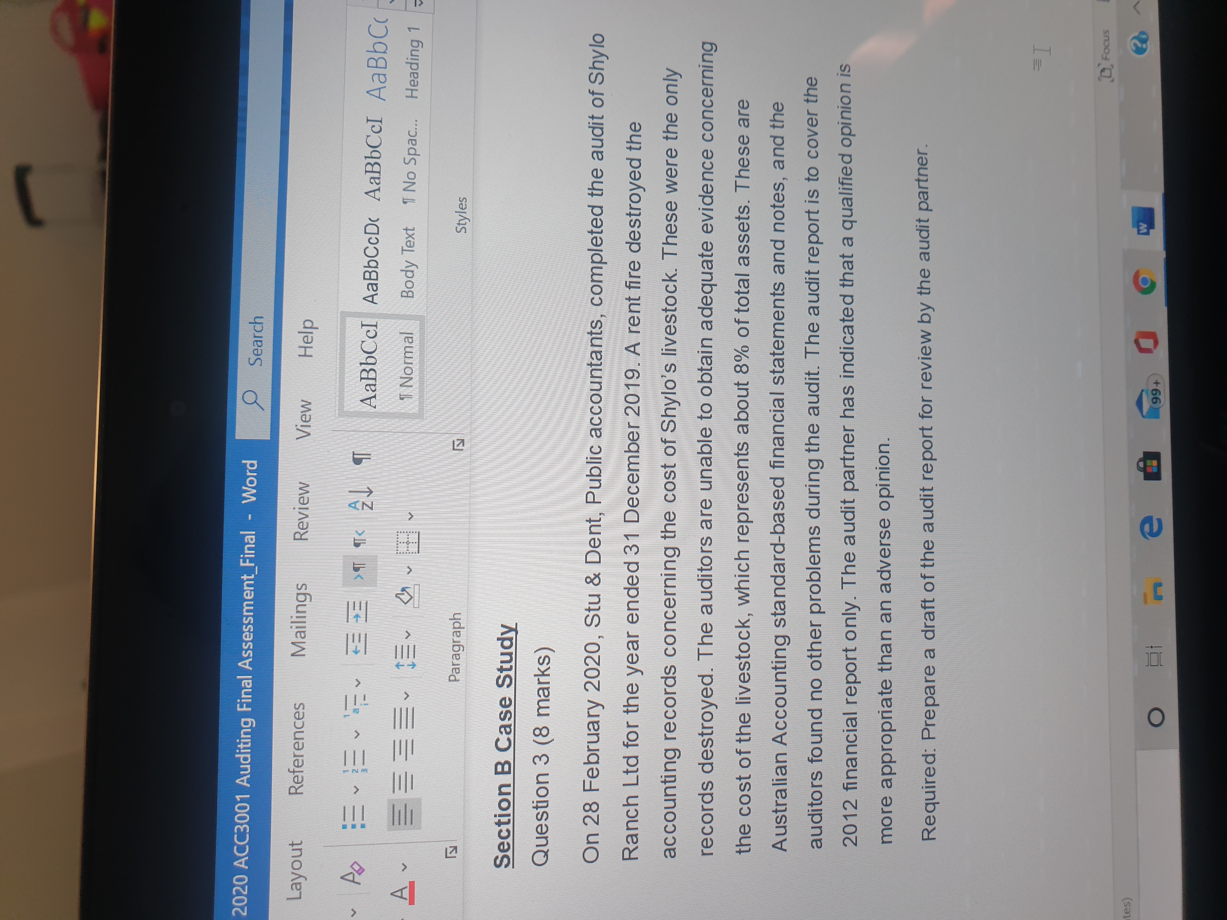 Please provide the solution asap! 2020 ACC3001 Auditing Final Assessment Final -