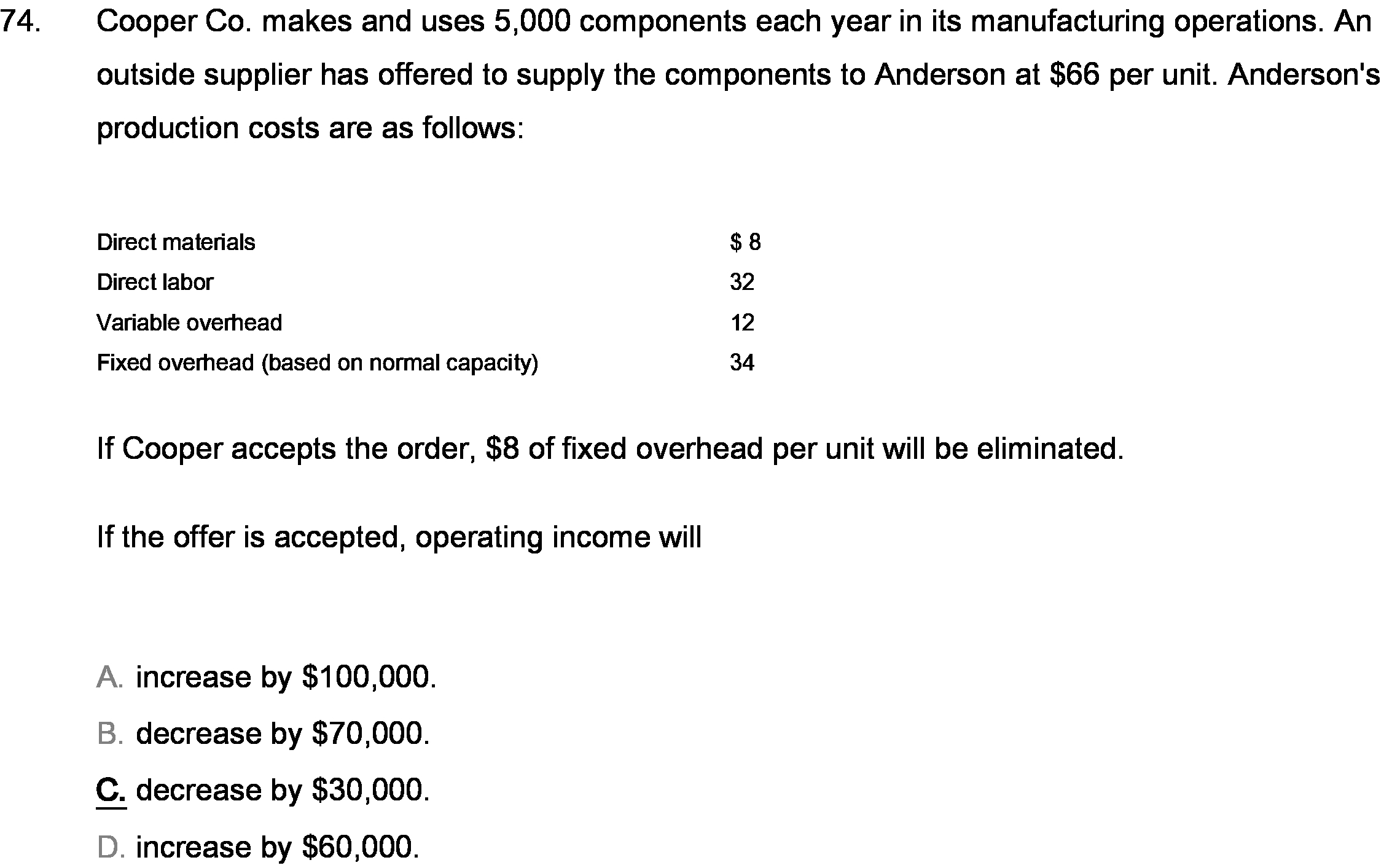  74. Cooper Co. makes and uses 5,000 components each year in