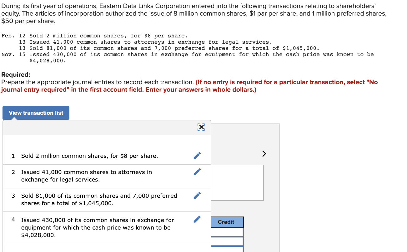 accounting During its first year of operations, Eastern Data Links Corporation entered