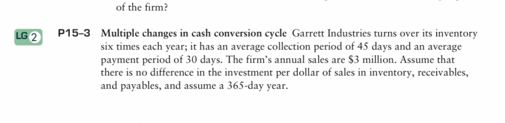  E P153 of the rm? Multiple changes in cash conversion cycle