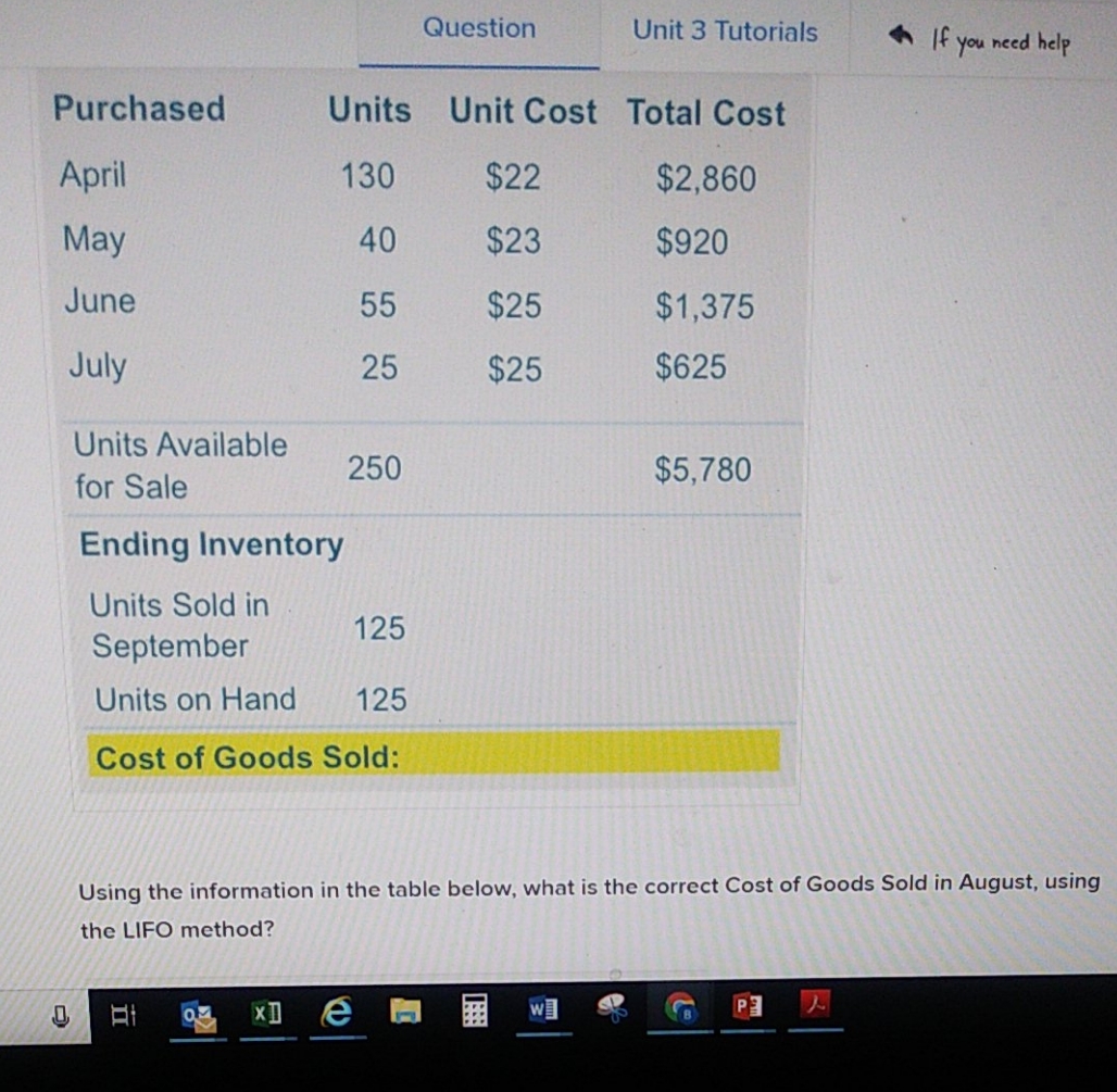 please help Question Unit 3 Tutorials If you need help Purchased Units