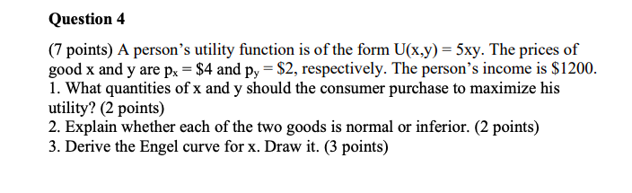 Please answer this with explanation, thanks Question 4 (1' points) A person's