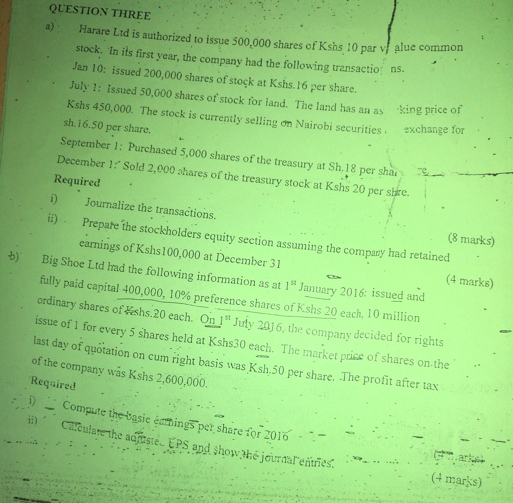 BAC 201QUESTION THREEa) & b) QUESTION THREE a ) Harare Ltd is