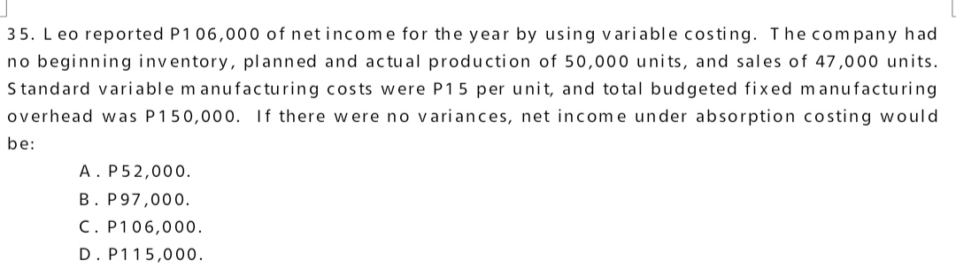 expectations. Sales totaled 22,000 units at $30 each. Costs incurred were: If