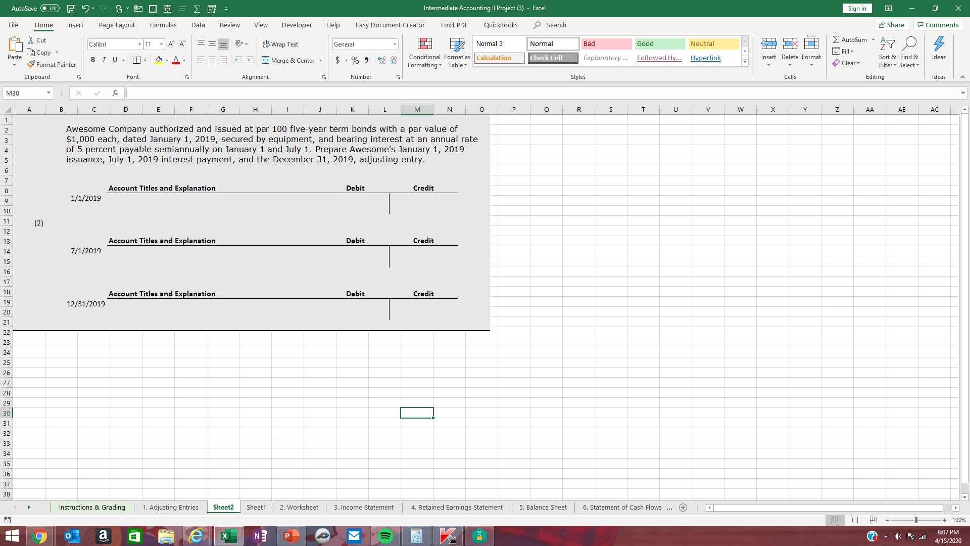 AutoSave . Off H 2. Intermediate Accounting II Project (3) -