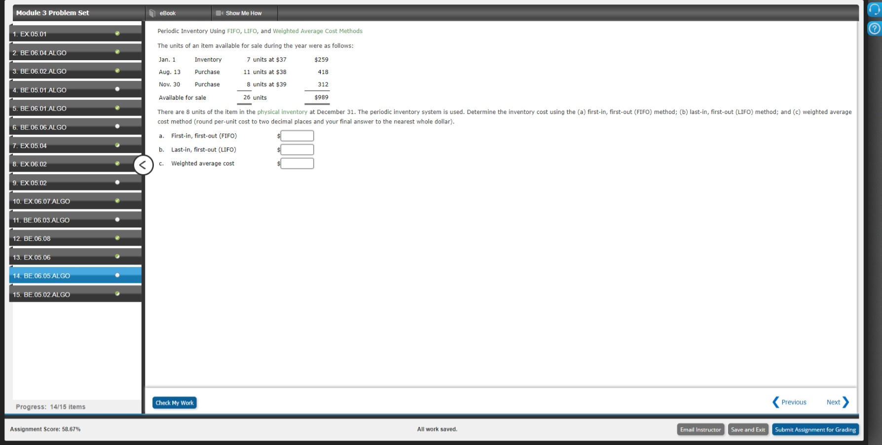  Module 3 Problem Set eBook Show Me How 1. EX.05.01 Periodic