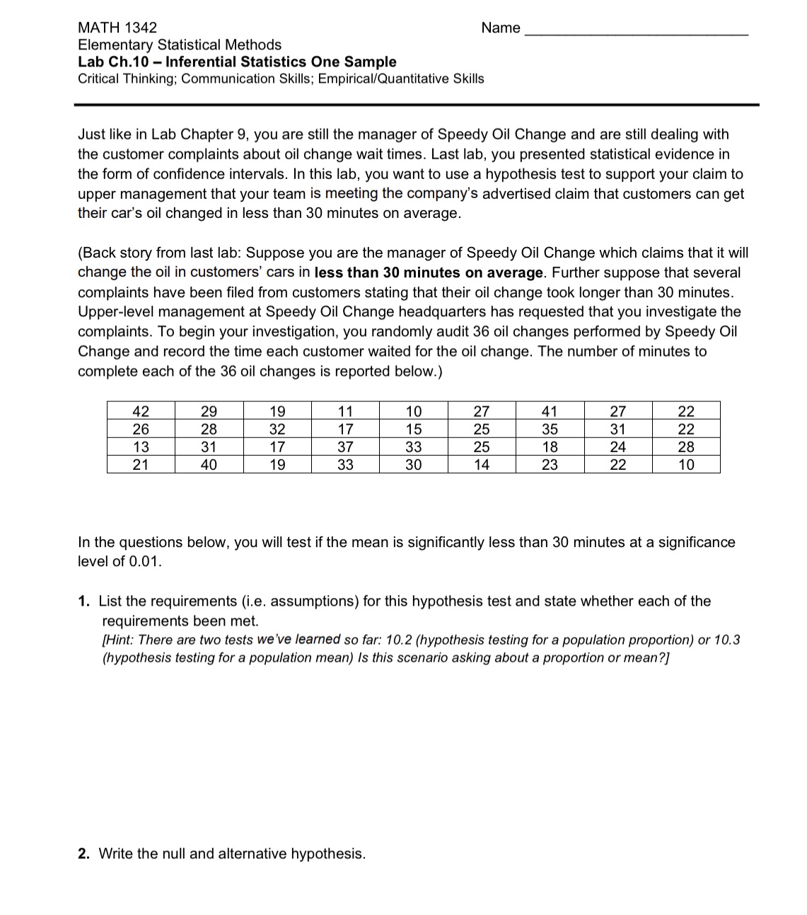  MATH 1342 Name Elementary Statistical Methods Lab Ch.1!) - Inferential Statistics