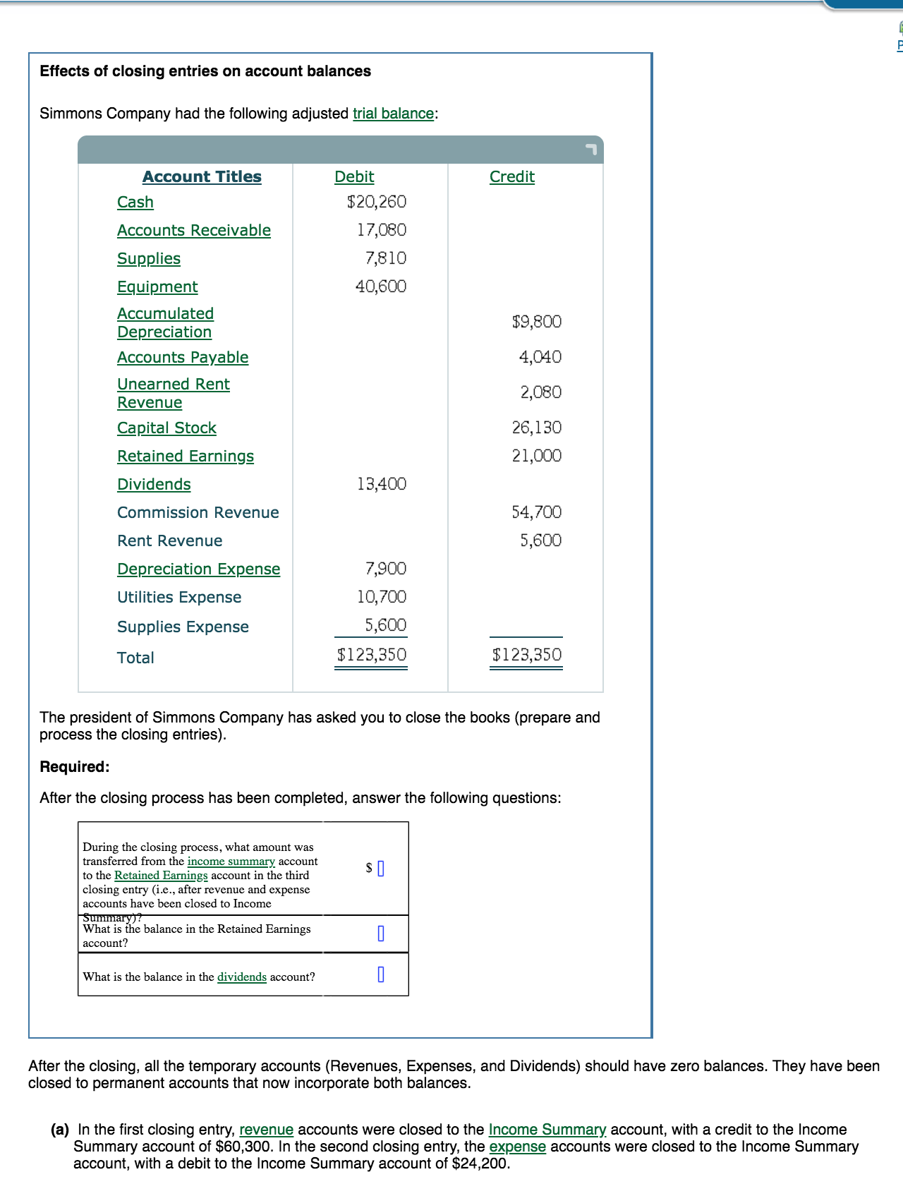 the first closing entry, revenue accounts were closed to the income summary